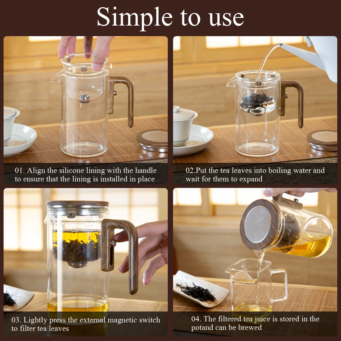 27/20.29oz Heat-Resistant Glass Teapot with Magnetic Infuser - Perfect for Loose Leaf & Bagged Tea, Ideal Gift