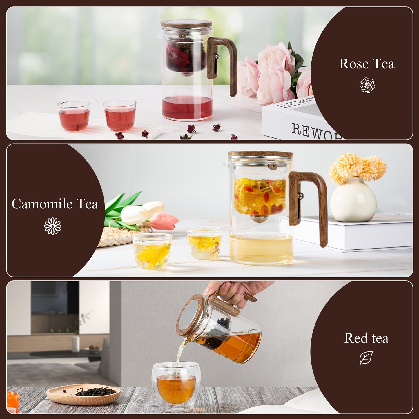 27/20.29oz Heat-Resistant Glass Teapot with Magnetic Infuser - Perfect for Loose Leaf & Bagged Tea, Ideal Gift